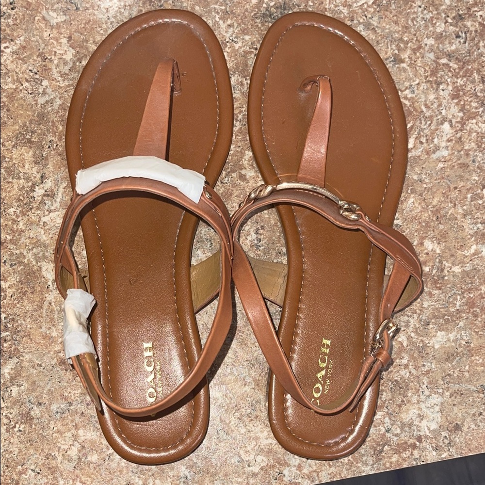 Coach Tan Leather Thong Sandals